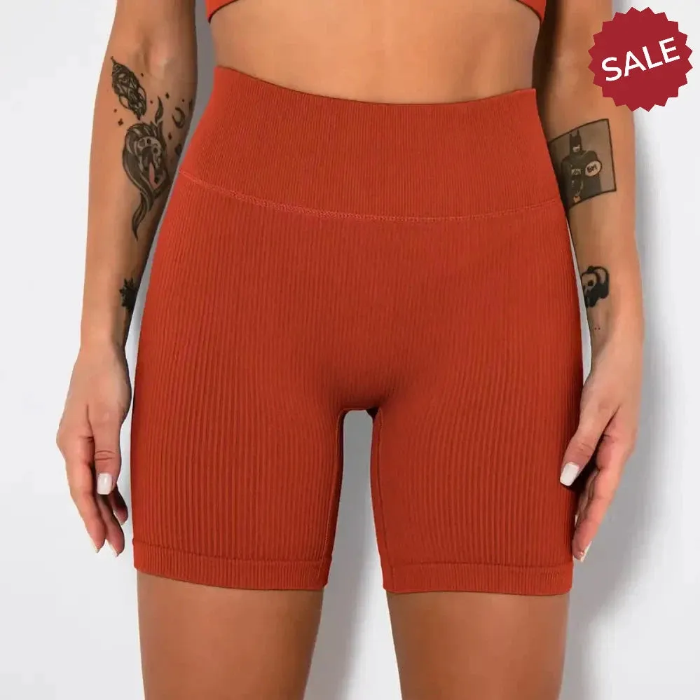 Seamless Ribbed High-Waist Yoga Shorts