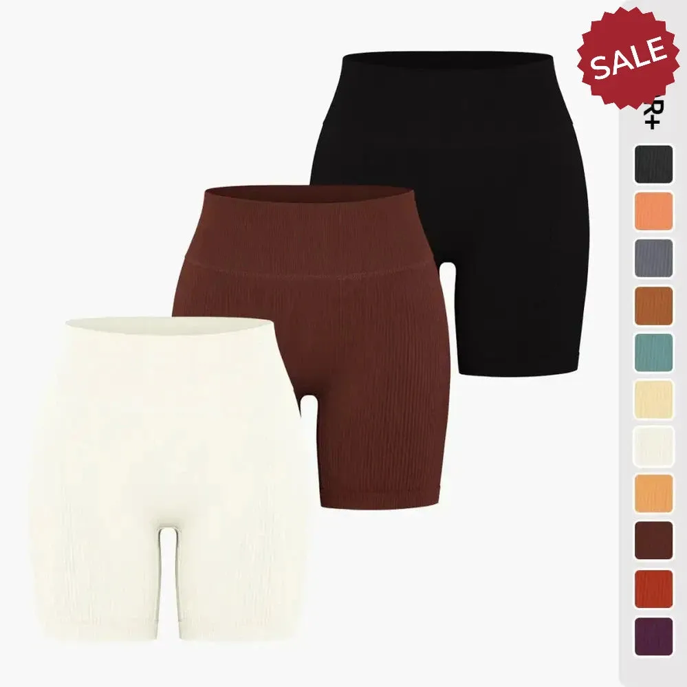 Seamless Ribbed High-Waist Yoga Shorts