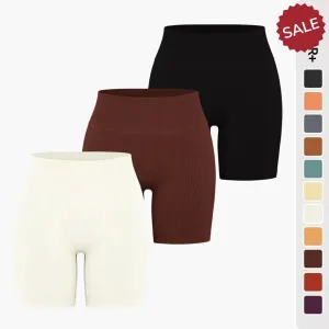 Seamless Ribbed High-Waist Yoga Shorts