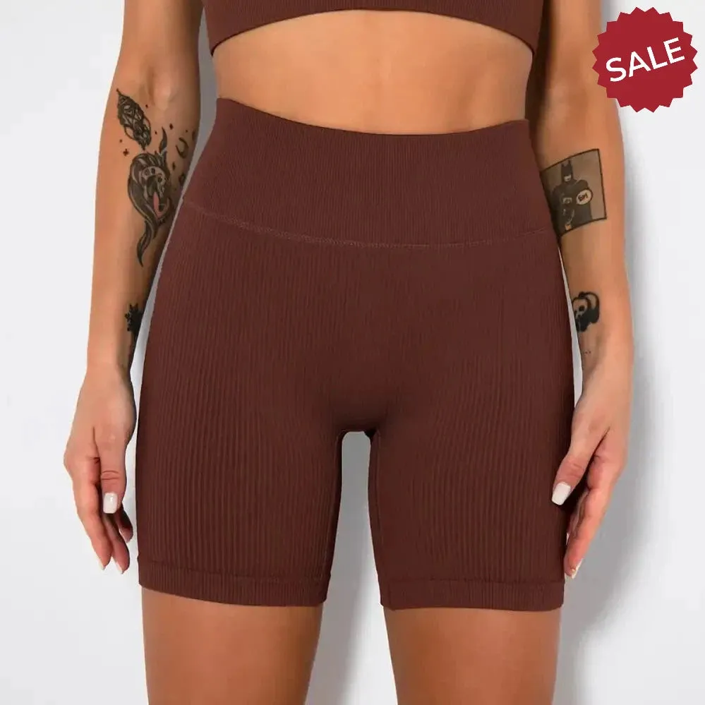 Seamless Ribbed High-Waist Yoga Shorts