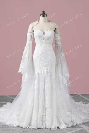 Sequinned Lace Mermaid Wedding Dress with Bell Sleeves