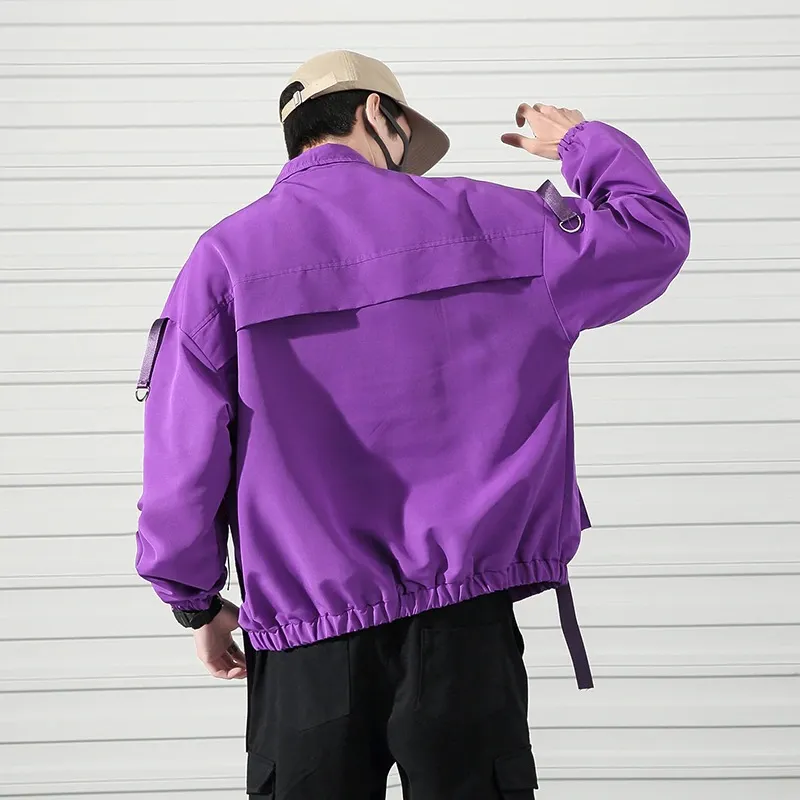 Stylish Jackets for Men / Military Streetwear Jacket with Ribbons and Pockets in Alternative Style