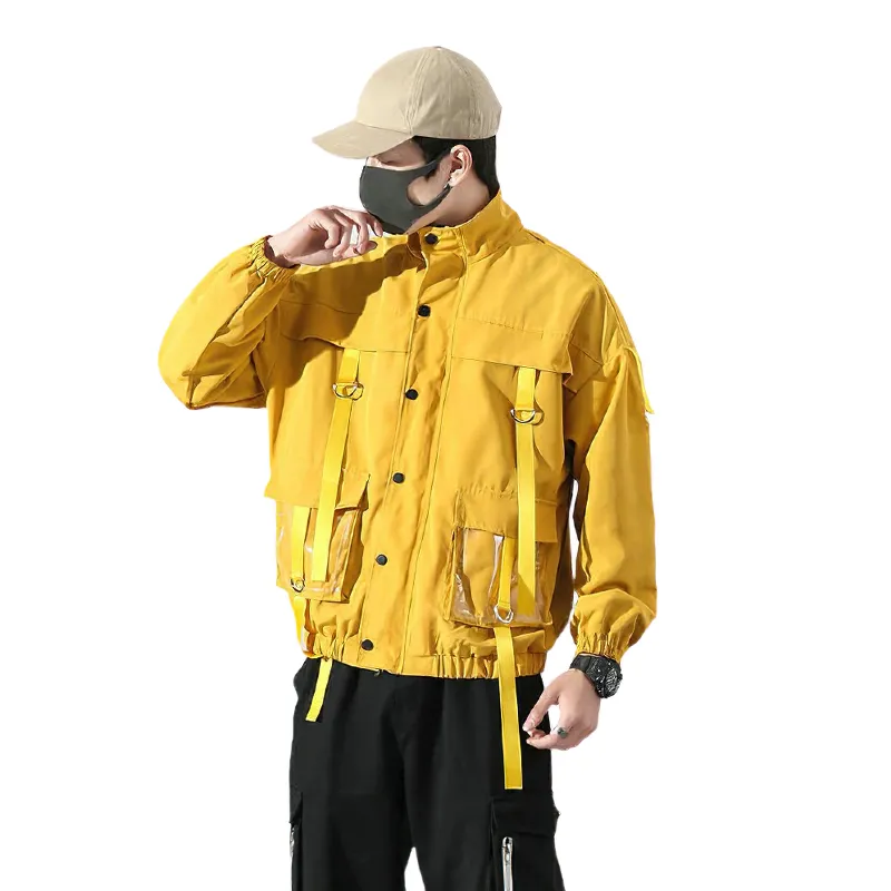 Stylish Jackets for Men / Military Streetwear Jacket with Ribbons and Pockets in Alternative Style