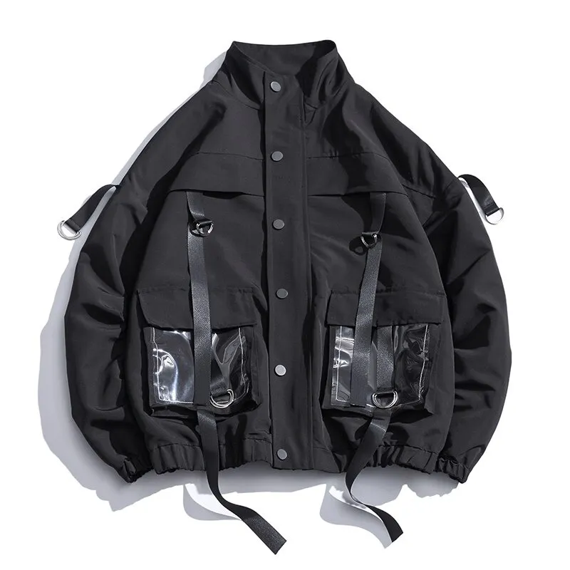 Stylish Jackets for Men / Military Streetwear Jacket with Ribbons and Pockets in Alternative Style