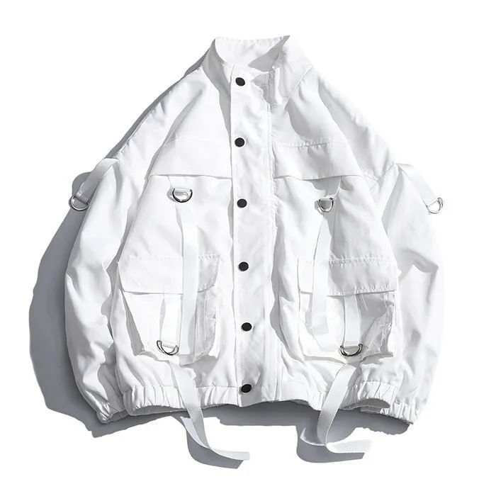 Stylish Jackets for Men / Military Streetwear Jacket with Ribbons and Pockets in Alternative Style