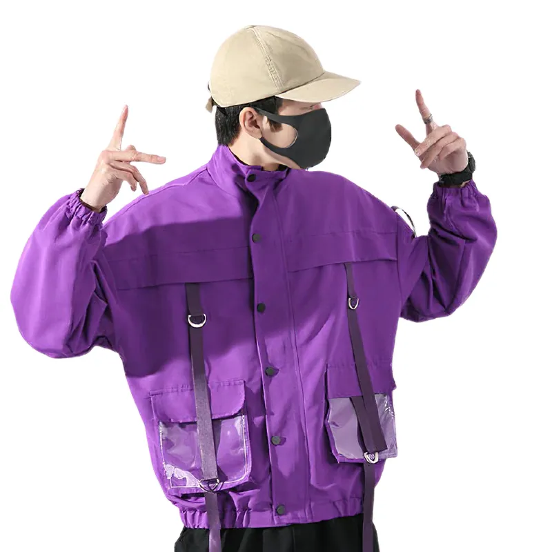 Stylish Jackets for Men / Military Streetwear Jacket with Ribbons and Pockets in Alternative Style