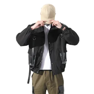 Stylish Jackets for Men / Military Streetwear Jacket with Ribbons and Pockets in Alternative Style