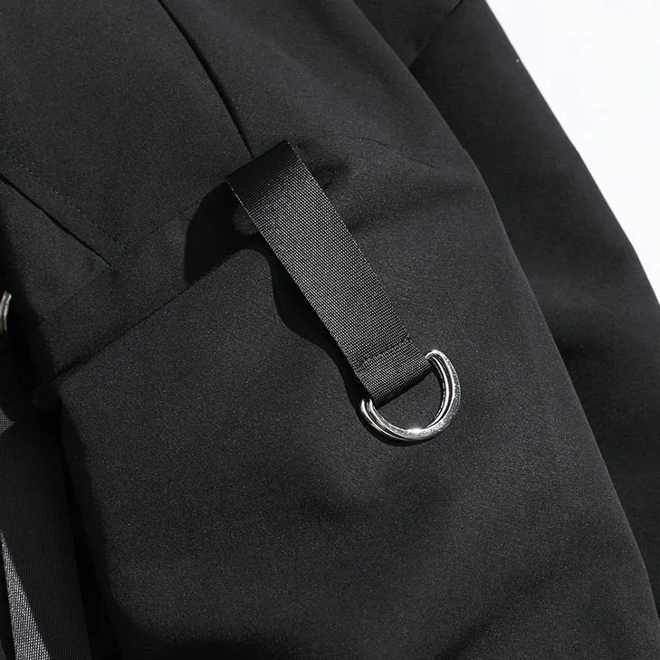 Stylish Jackets for Men / Military Streetwear Jacket with Ribbons and Pockets in Alternative Style