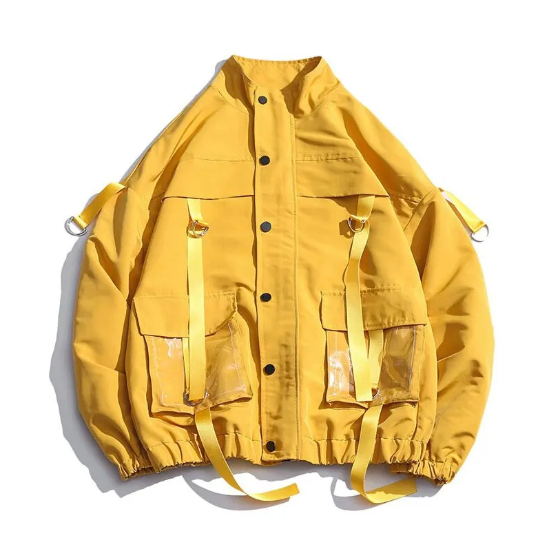 Stylish Jackets for Men / Military Streetwear Jacket with Ribbons and Pockets in Alternative Style