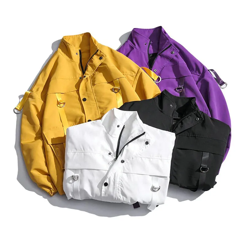 Stylish Jackets for Men / Military Streetwear Jacket with Ribbons and Pockets in Alternative Style