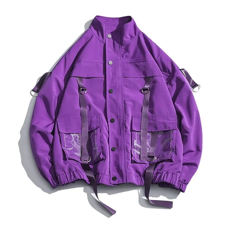 Stylish Jackets for Men / Military Streetwear Jacket with Ribbons and Pockets in Alternative Style