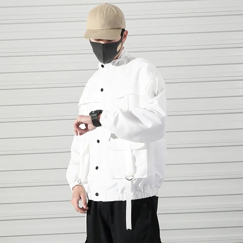 Stylish Jackets for Men / Military Streetwear Jacket with Ribbons and Pockets in Alternative Style
