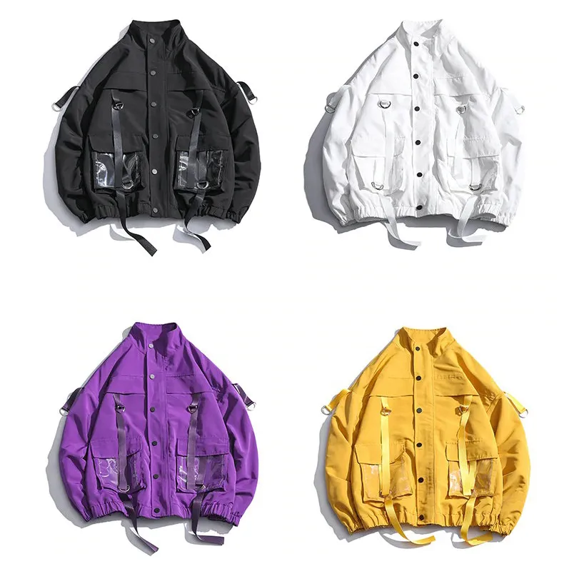 Stylish Jackets for Men / Military Streetwear Jacket with Ribbons and Pockets in Alternative Style