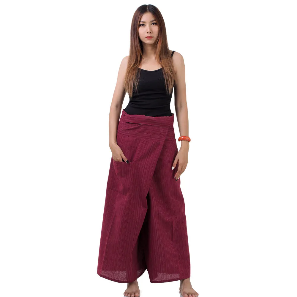 Sunset Maroon Women's Pinstripe Thai Fisherman Pants