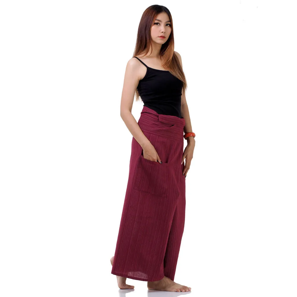 Sunset Maroon Women's Pinstripe Thai Fisherman Pants