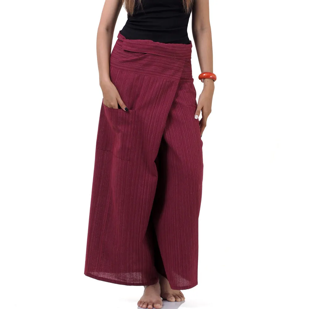 Sunset Maroon Women's Pinstripe Thai Fisherman Pants