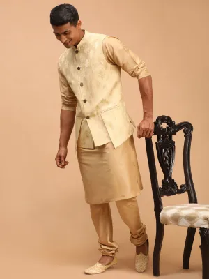 Vastramay Men's Gold Woven Ethnic Set