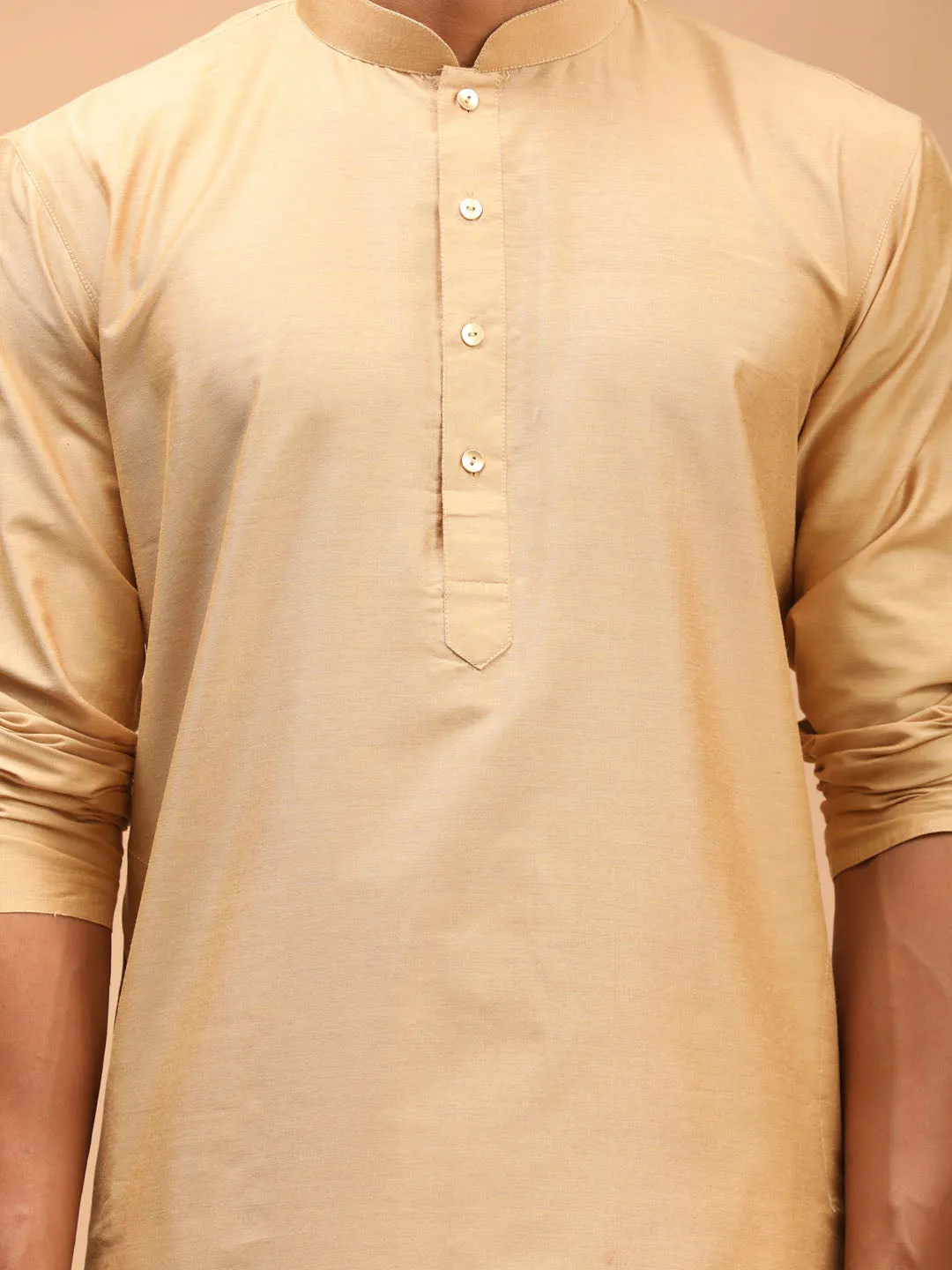 Vastramay Men's Gold Woven Ethnic Set