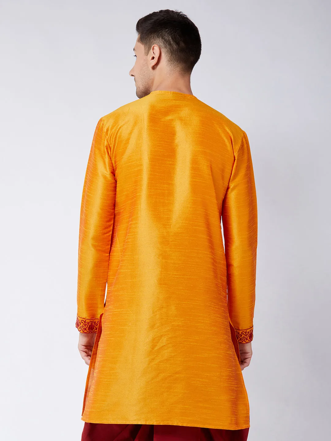VASTRAMAY Men's Orange Silk Blend Kurta