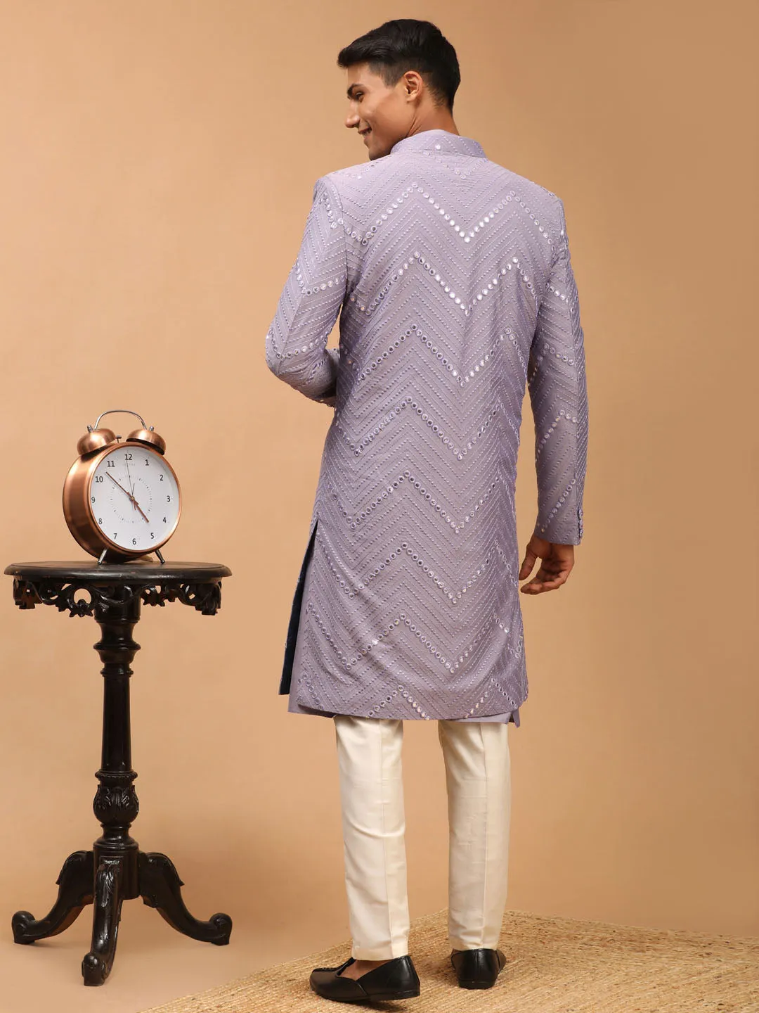 Vastramay Men's Purple Kurta Pant Combo