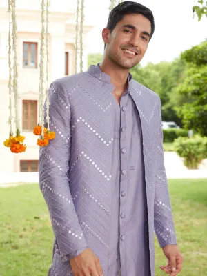 Vastramay Men's Purple Kurta Pant Combo