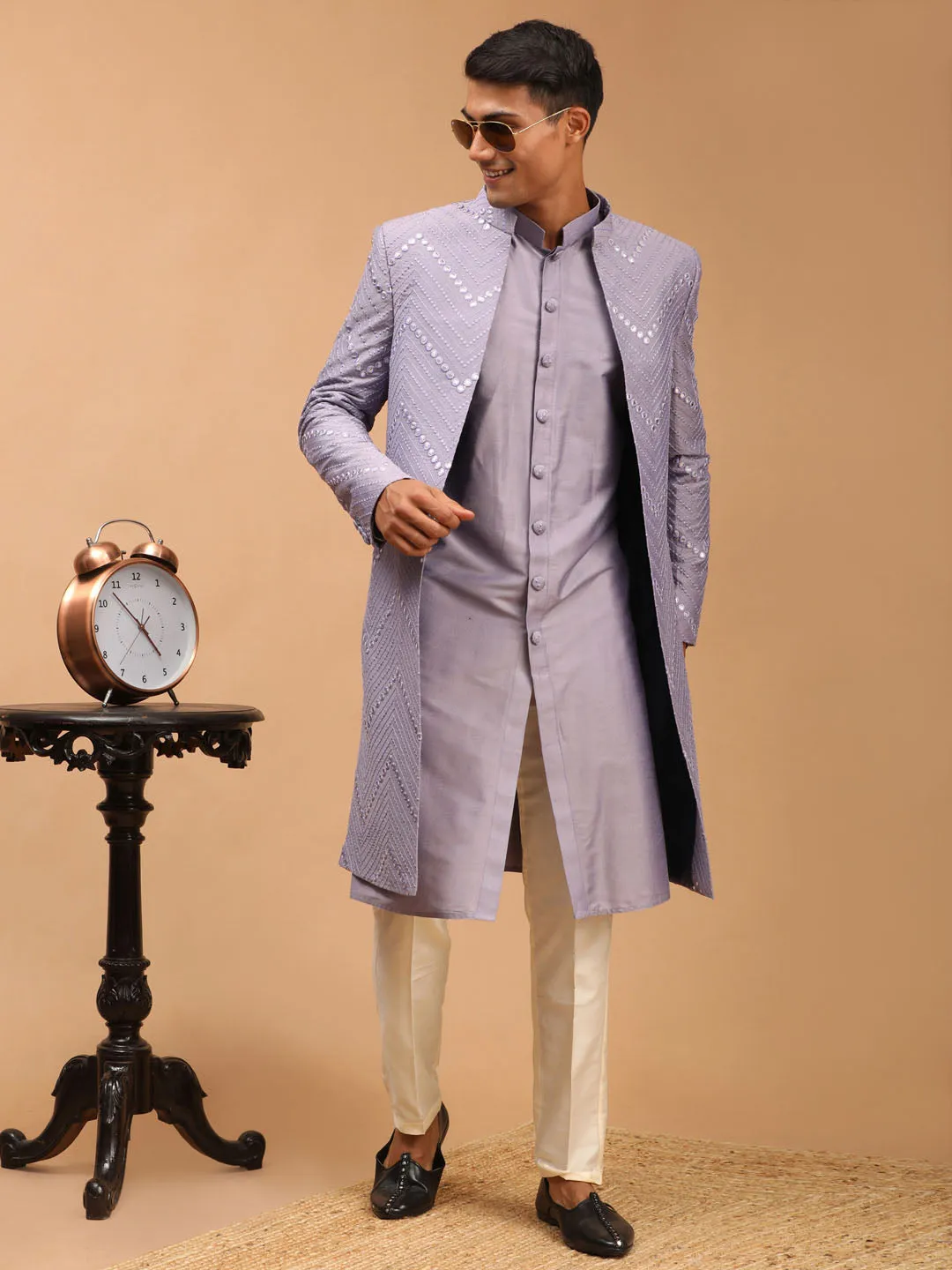 Vastramay Men's Purple Kurta Pant Combo