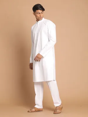 VASTRAMAY Men's White Kurta Set With Prayer Cap