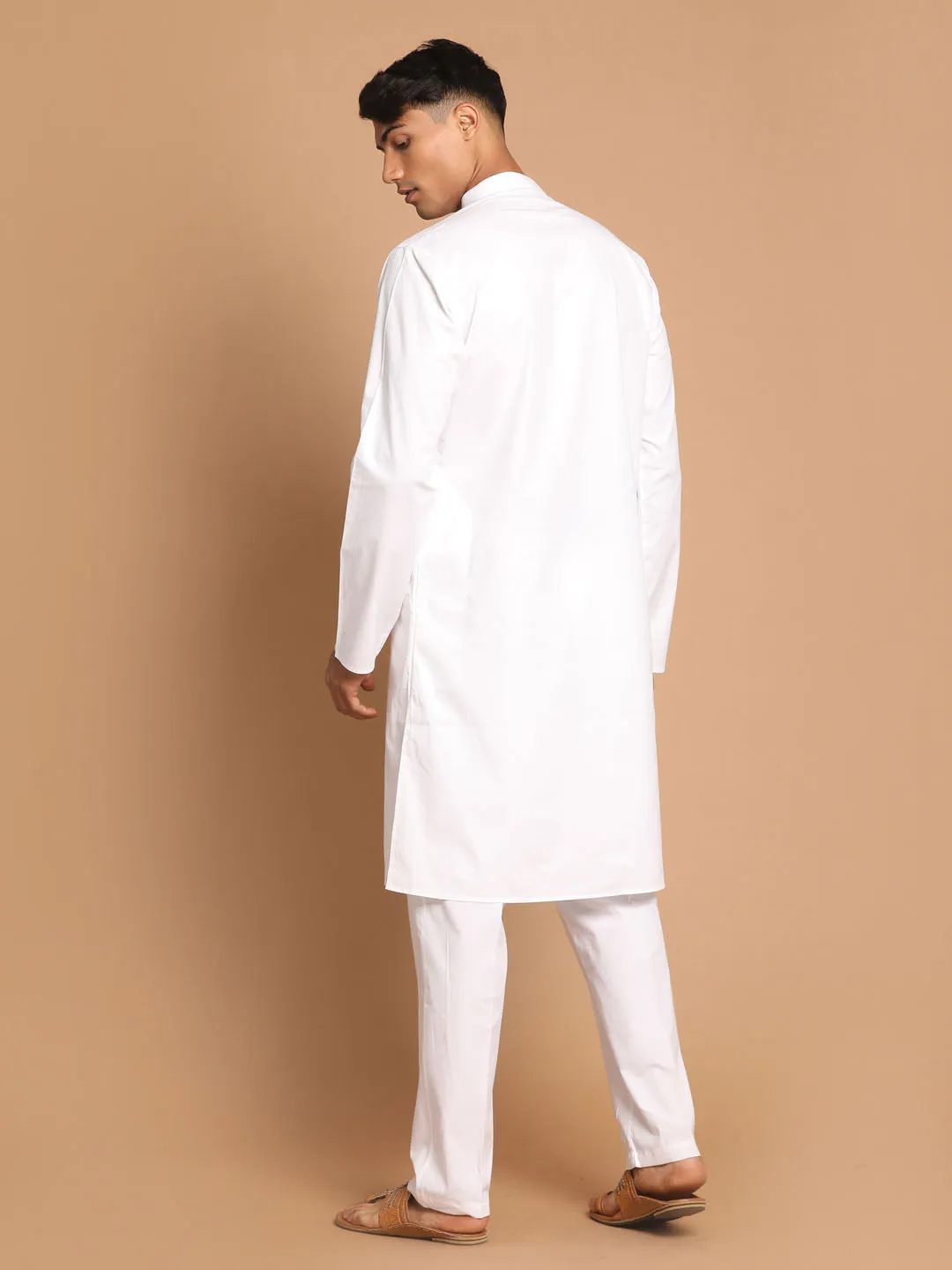 VASTRAMAY Men's White Kurta Set With Prayer Cap