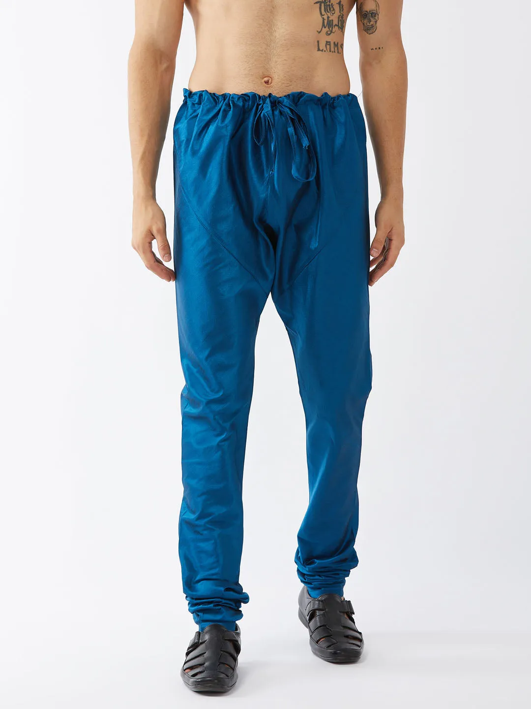 VM By VASTRAMAY Men's Turquoise Silk Blend Pyjama