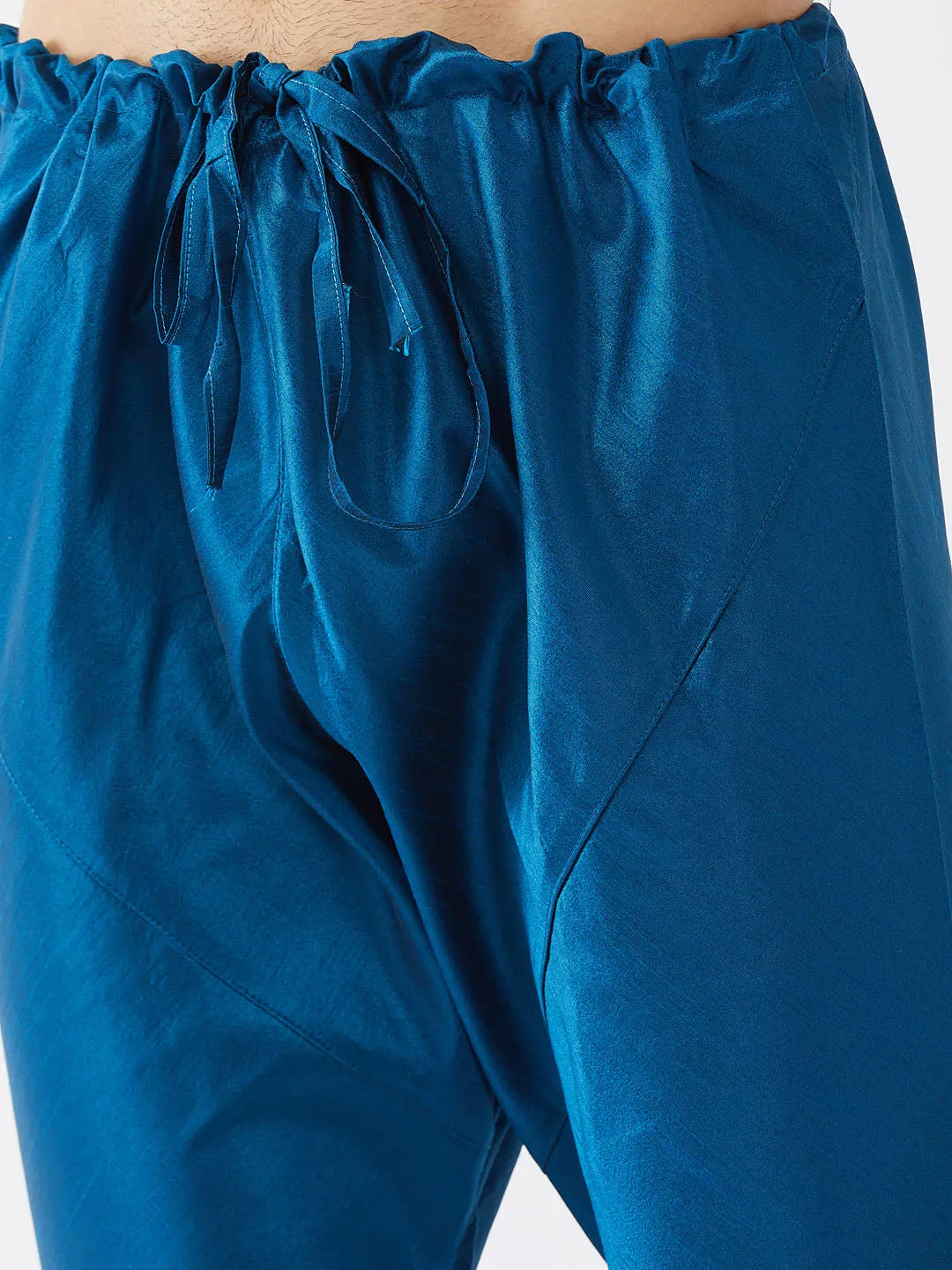 VM By VASTRAMAY Men's Turquoise Silk Blend Pyjama