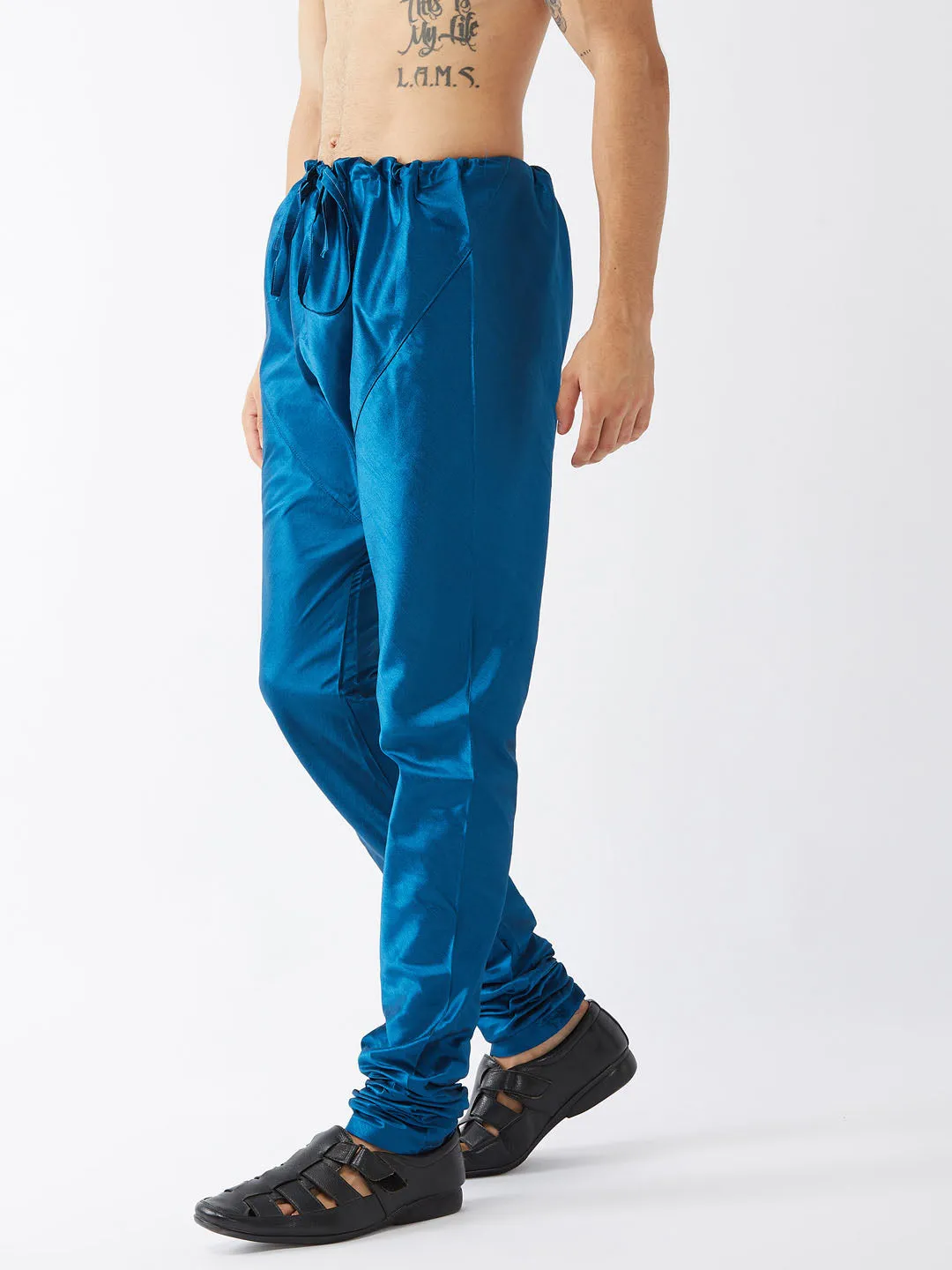 VM By VASTRAMAY Men's Turquoise Silk Blend Pyjama