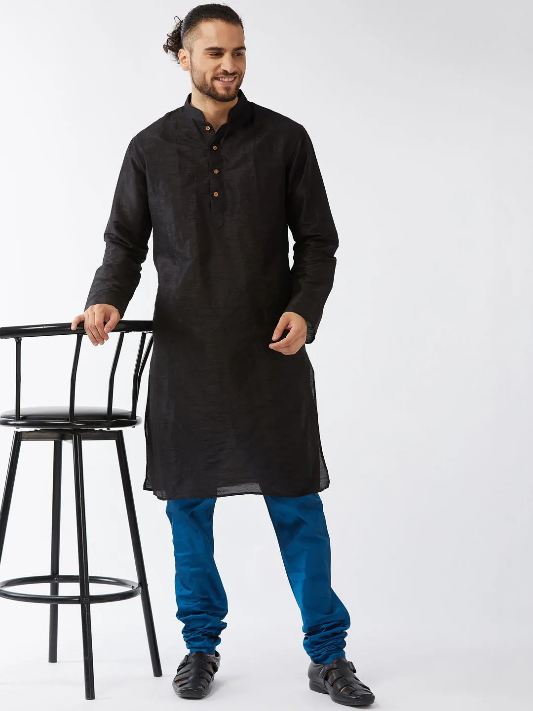 VM By VASTRAMAY Men's Turquoise Silk Blend Pyjama