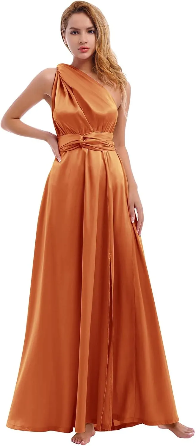 Women Satin Transformer Infinity Dress with Bandeau Convertible Bridesmaid Dress Split Long Formal Twist Wrap Multi-Way Dress