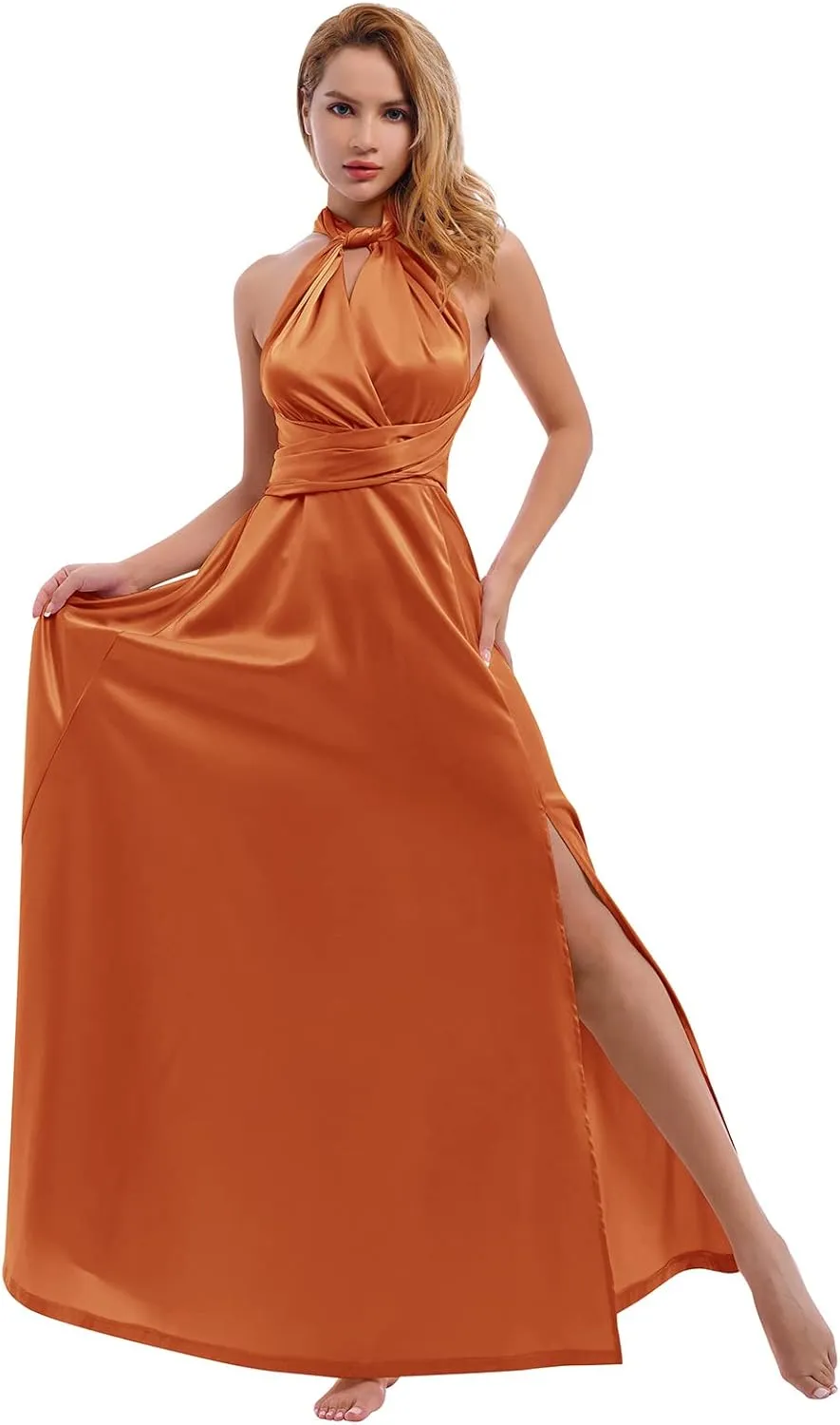 Women Satin Transformer Infinity Dress with Bandeau Convertible Bridesmaid Dress Split Long Formal Twist Wrap Multi-Way Dress