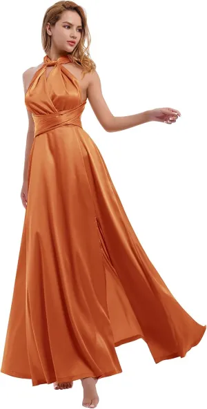 Women Satin Transformer Infinity Dress with Bandeau Convertible Bridesmaid Dress Split Long Formal Twist Wrap Multi-Way Dress
