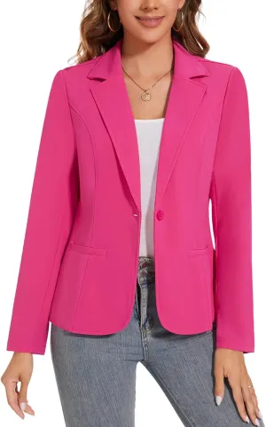 Women's Button Front Blazer Jackets Long Sleeve Lapel Business Casual Office Work Lightweight Blazers with Pocket