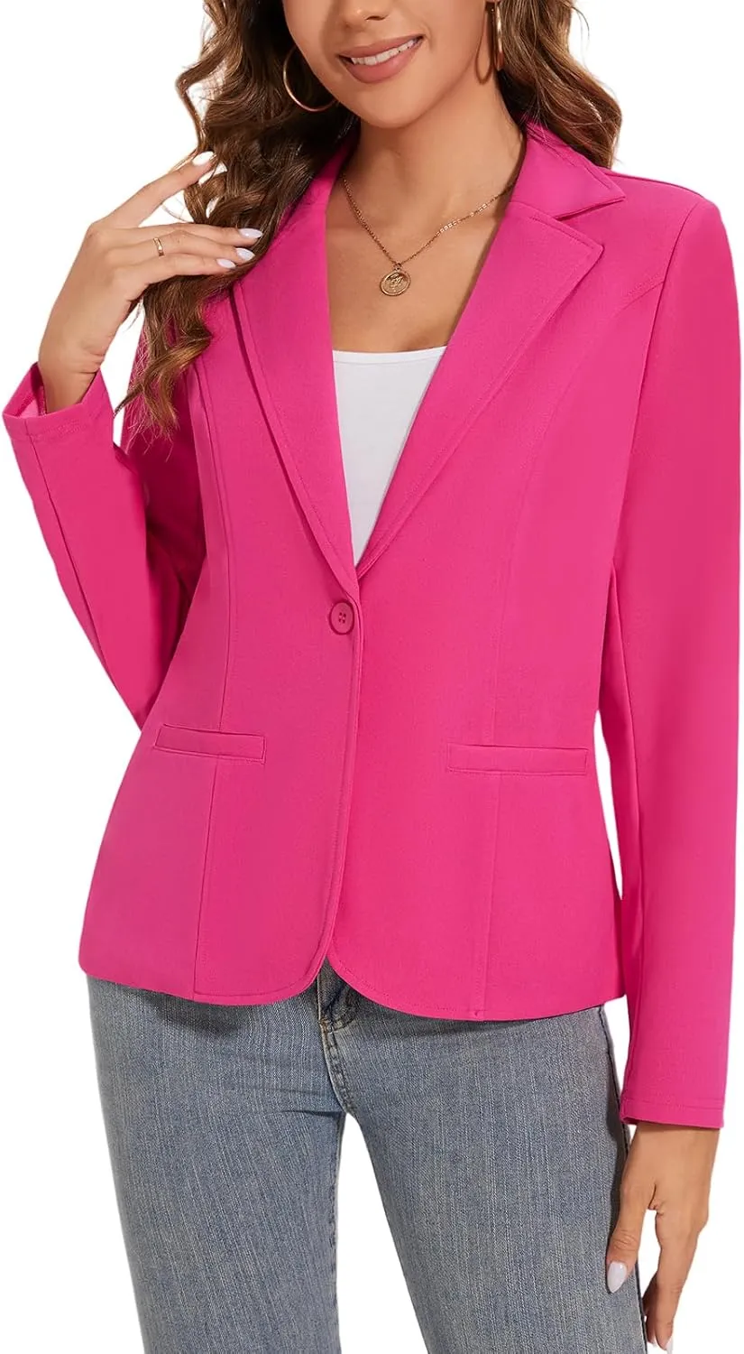 Women's Button Front Blazer Jackets Long Sleeve Lapel Business Casual Office Work Lightweight Blazers with Pocket