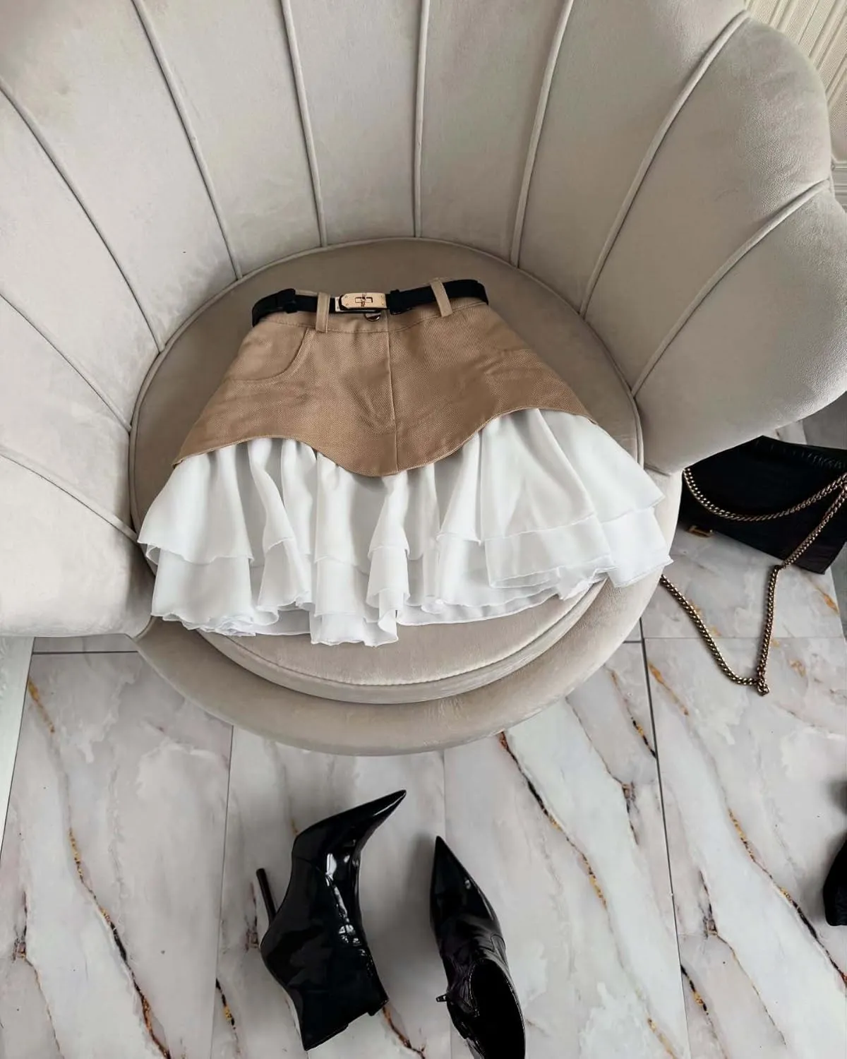Women's mini Pleated Cake Skirt Gothic A-line high Waist Half Body Pleated Fluffy Patchwork Slim fit Short Skirt