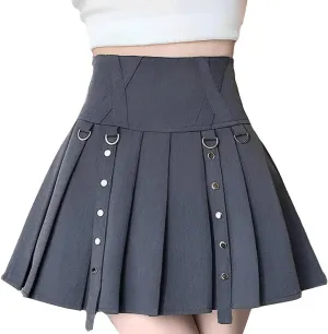Women's Mini Skirt Y2K Goth High Waist A Line Zip Rivet Embellished Casual Pleated Womens Skirts
