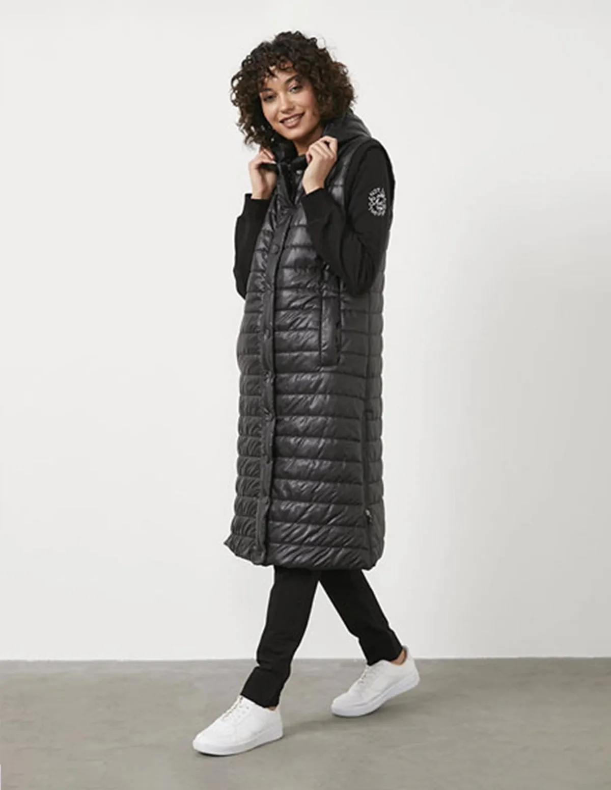 Women's Petite High Shine Maxi Gilet Jacket - Black