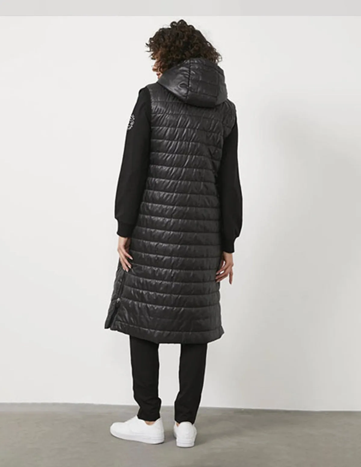 Women's Petite High Shine Maxi Gilet Jacket - Black