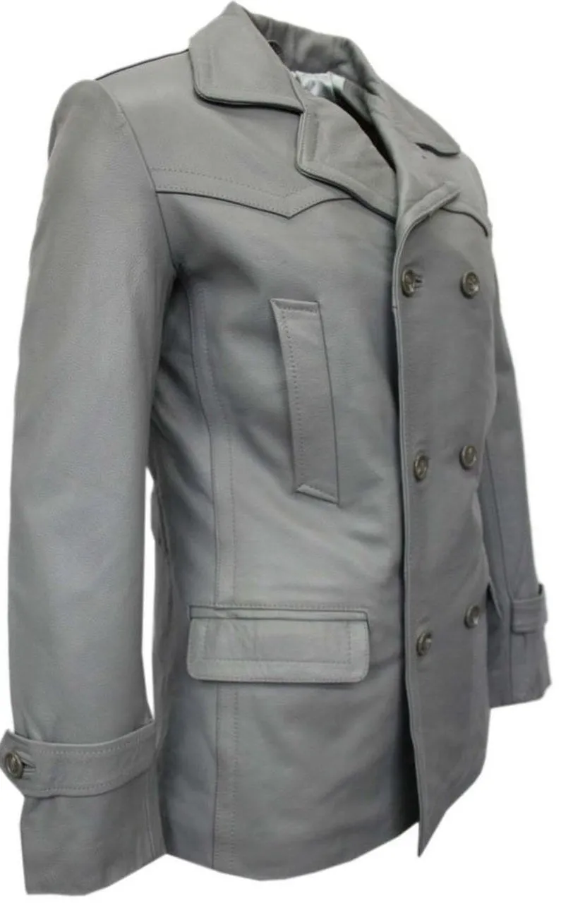 World War 2 German Grey Three Qaurter Leather Pea Coat Blazer
