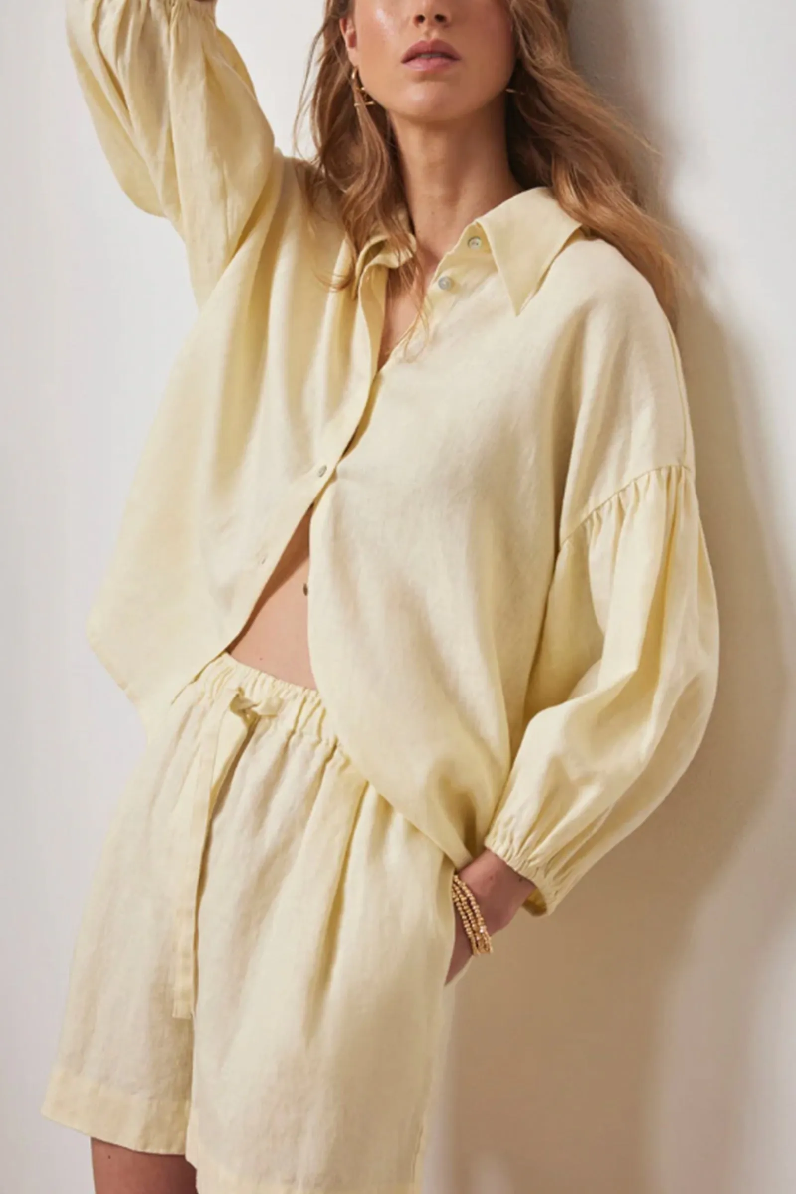 Yellow Drawstring Linen Shorts